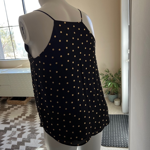 SOLD NWT Loft Outlet Black & Gold Polka Dot Blouse / Tank Top Shirt Large Petite - Picture 3 of 7